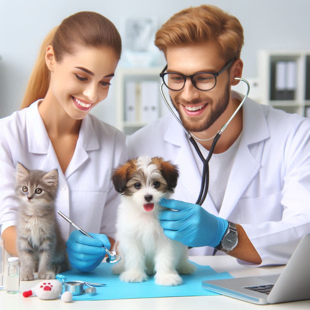 veterinarios chequeando mascotas